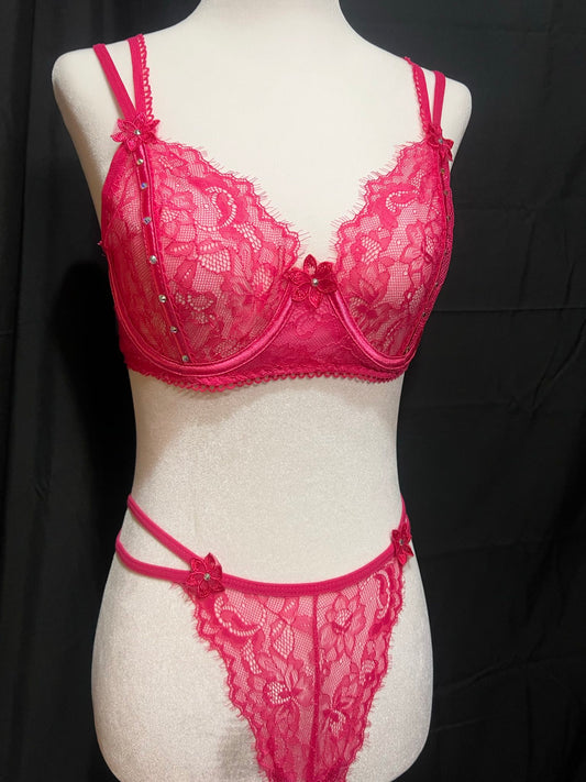 BabyBelle Hot Pink Shear Lace Set